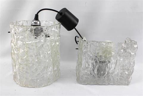 Pendellampe und Wandlampe Set, Kunststoff im Glas Design, 1970er Jahre