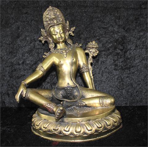Buddha-Figur "Bodhisattva Vajrapani" Messing, Tibet/Nepal, 20. Jh.