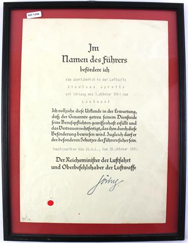 Dokument, 2.Weltkrieg, Unterschrift Göring, Luftfahrt 1941