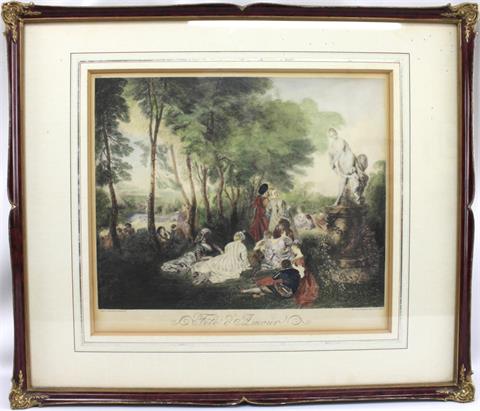Kupferstich Jean-Antoine Watteau, "Fete d' Amour"
