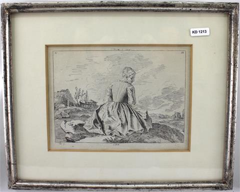 Kupferstich von Jean Audran und Huquier nach Antoine Watteau, Paris um 1735