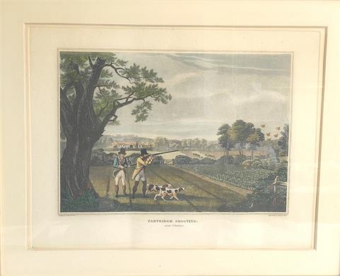 Robert Havell (1793-1878) "Partridge Shooting", Kupferstich London 1850
