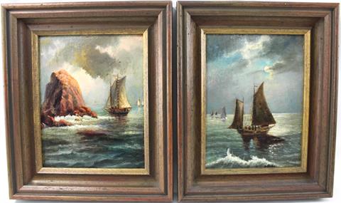 Paar Ölgemälde "Segelschiffe vor der Küste"