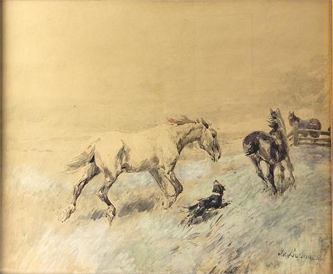 Gregor VON BOCHMANN (1850-1930), "Pferde mit Hund auf der Koppel"