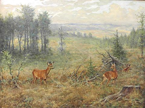 Gerhard Löbenberg (1891-1967) "Landschaft mit Rehen" Öl/Platte, sig.