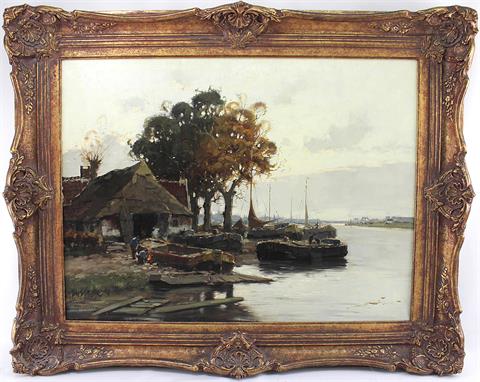 Henk Bellaard (1896 Dordrecht - 1975), "Holl. Hafenansicht", Öl/Leinwand