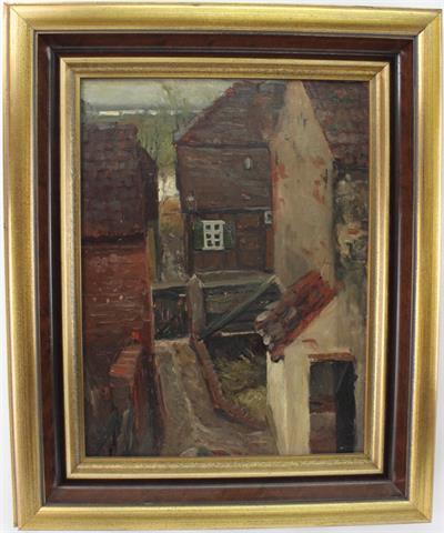 Häuserszene, wohl Johannes Haensch (1875-1945), Öl/Pappe
