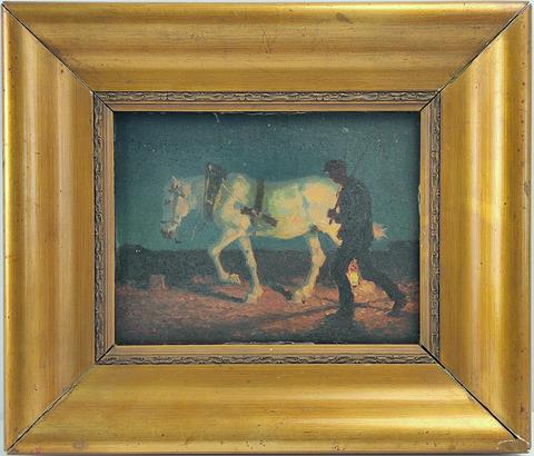 Albert Reibmayr (1881-1941),"Heimweg mit Pferd" Öl/Platte