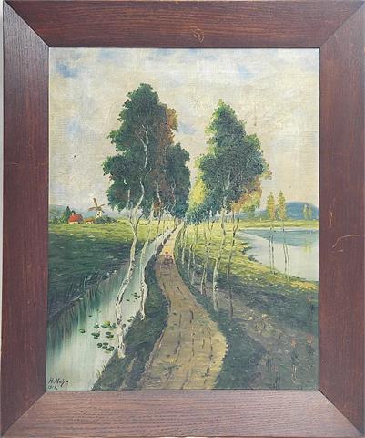 H.Mohr, 19./20.Jh., "Birken am Fluss" sig./dat. 1914