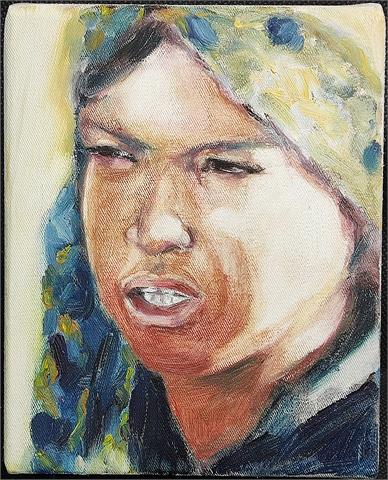 Marlene Dittrich-Butterwegge "Porträt Nr. 9" Öl/Leinwand, 14x17,5 cm