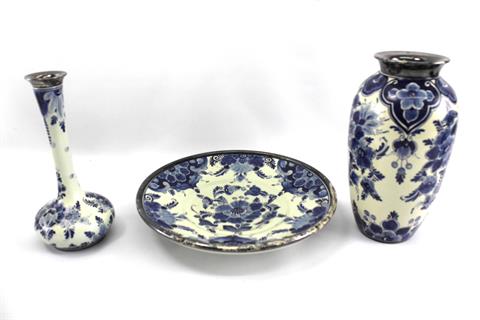 Porzellanteller und Vasen - Delft Regina mit Silberrand