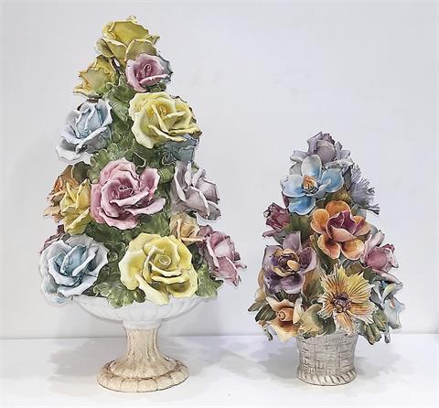 2 Blumenbouquets, italienische Keramik, 1970er