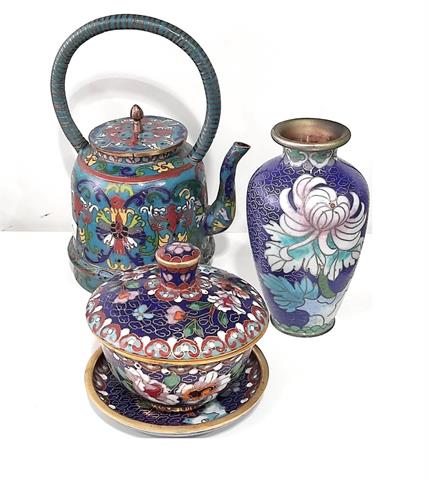 Konvolut, japanische Keramikgefäße, Cloisonné