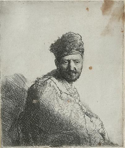Rembrandt Radierung "Mann mit Pelzmütze"