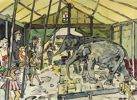 Alfred Hoffmann (1898-1987), "Zirkuselefanten" Aquarell
