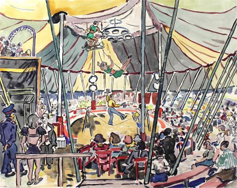 Alfred Hoffmann (1898-1987), "Trapezkünstler im Zirkus" Aquarell