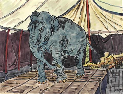 Alfred Hoffmann (1898-1987), "Zirkuselefant" Aquarell