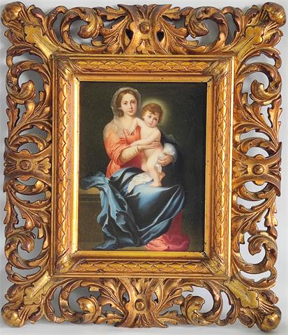 Porzellanbild um 1880, Madonna mit Kind