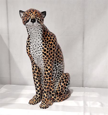 Großer sitzender Gepard, Keramik, Italien, H: 65 cm