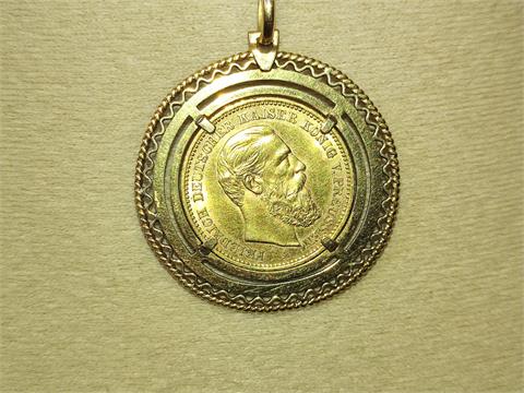 Münzanhänger, Gold 900/750, Friedrich III., Deutsches Reich 1888