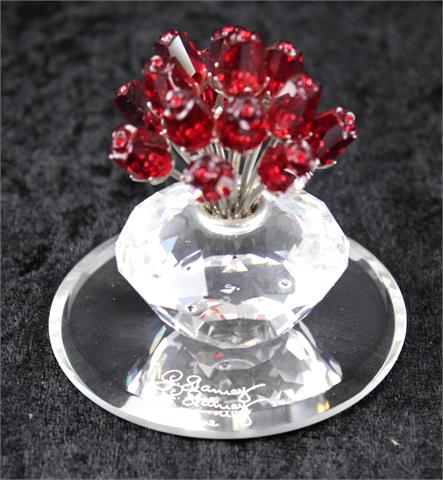Swarovski, Jahresfigur Vase mit Rosen auf Spiegeluntersatz