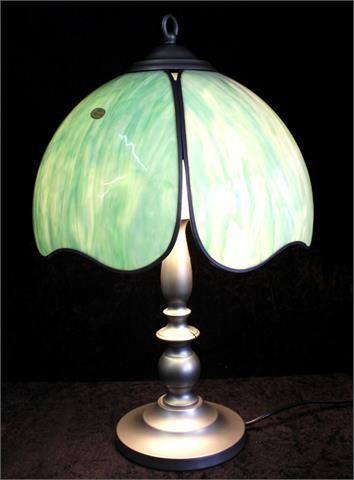 Tiffany Tischlampe Haller, 1970er Jahre,  grün/weiß marmoriertes Glas, Handarbeit, H: 53 cm