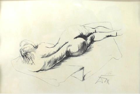 Otto Dix (1891- 1969) "Liegender Rückenakt," Lithografie, signiert.