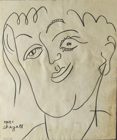 Marc Chagall (1887-1985) "Porträt" orig. Bleistiftzeichnung, sig.