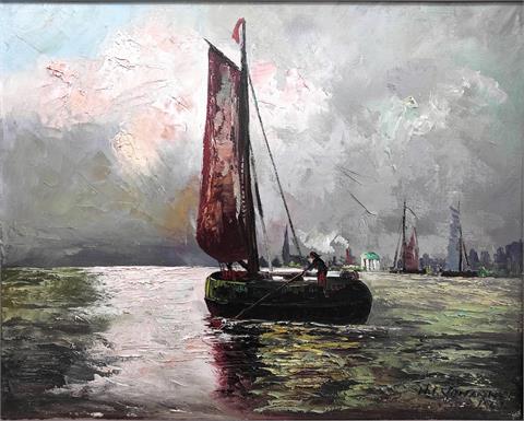 H.S.Johannes, Maler 20.Jh., "Ewer im Morgenlicht" Öl/Leinwand, sig. dat. 1962