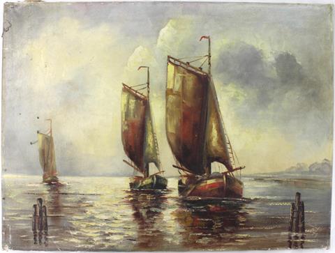 "Fischerboote", Düsseldorfer Maler, 1.H.20.Jh.