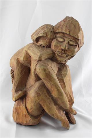 Holzfigur, geschnitzt, Mutter mit Kind