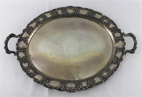 Ovale Servierplatte, 800er Silber, feine Verzierung