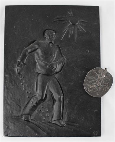 Reliefplatte, Heinrich Mosshage, 1896 - 1968, Medaillier, große Platte + ovale Plakette