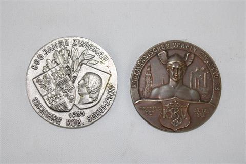 2 Medaillons, Zwickau 1935 u. 1909.