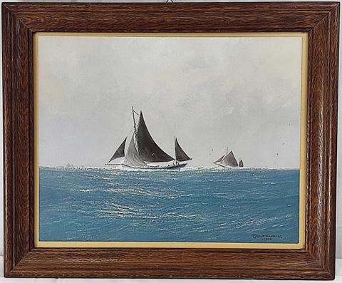 Robert Schmidt-Hamburg (1885-1963) "Segelboote vor LABOE"
