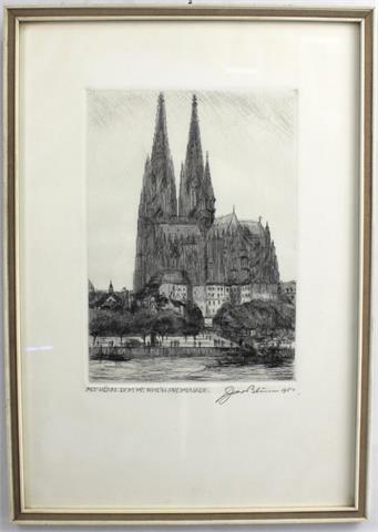 Theo Blum (1883-1968) "Alt Köln Dom mit Rhein Promenade" 1950