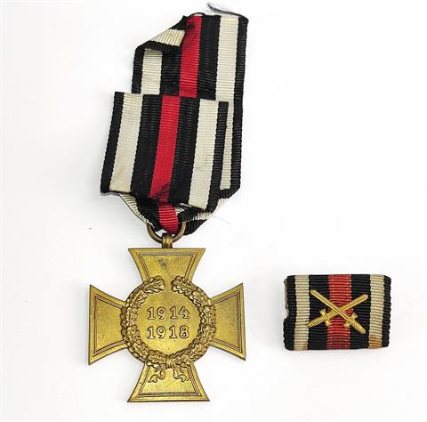 Ehrenkreuz für Kriegsteilnehmer 1914-18, Bandspange m. Schwertern