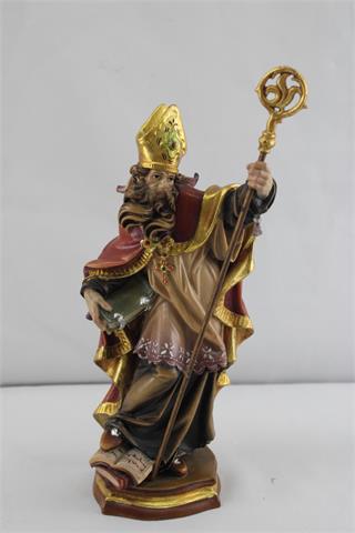 Heiliger Bischof mit Stab und Buch, Holzfigur