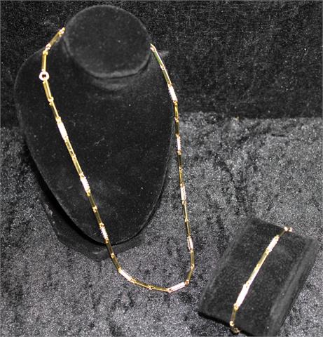 Swarovski Schmuckset, Collier und Arrmband, Gold doublé mit geschliffenen Kristallsteinen